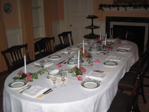Dining room at Fenton layed out for Christmas dinner