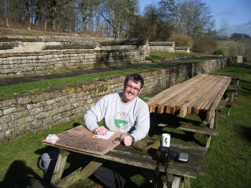 Your new blogger counting coins at Chedworth